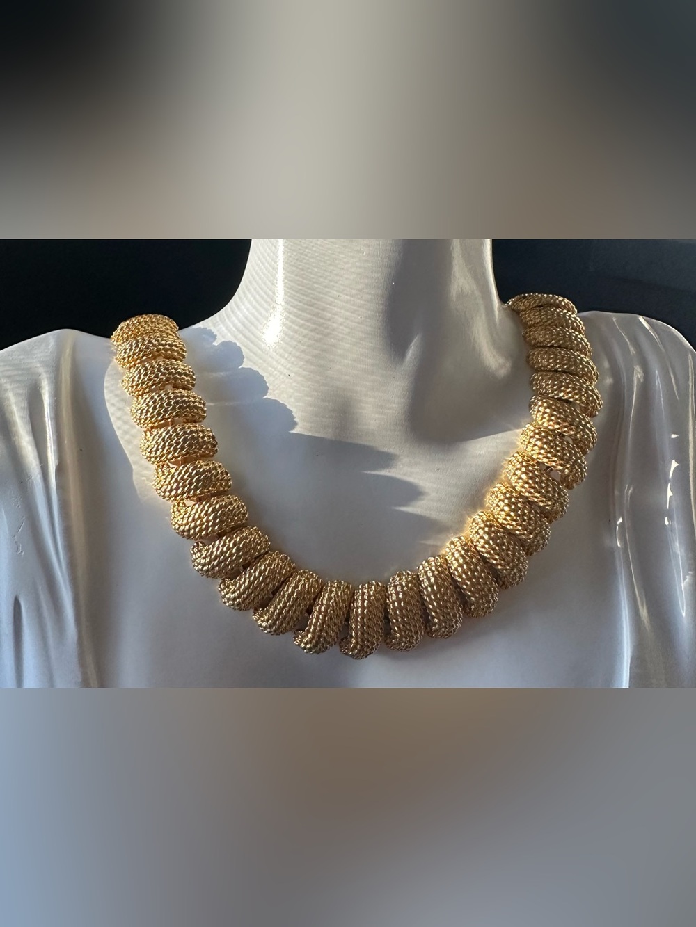 NAPIER Signed  Vintage 1980’s Gold-Tone Textured Link Chunky Necklace Over Clasp